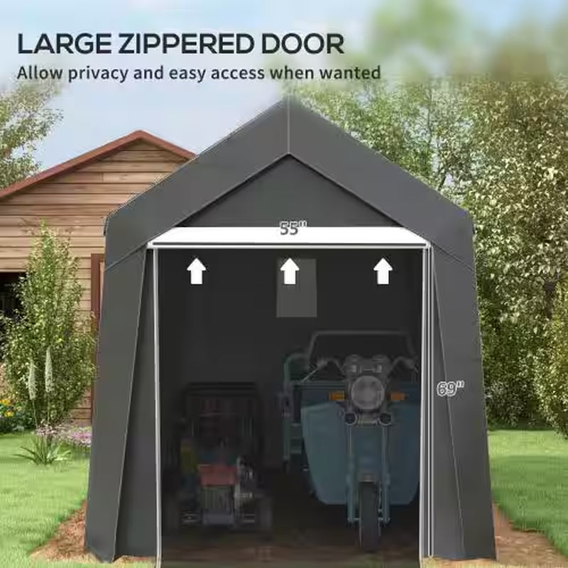 7 Ft. X 12 Ft. Heavy-Duty Steel Outdoor Storage Portable Garage with Ventilation Window and Large Door in Gray