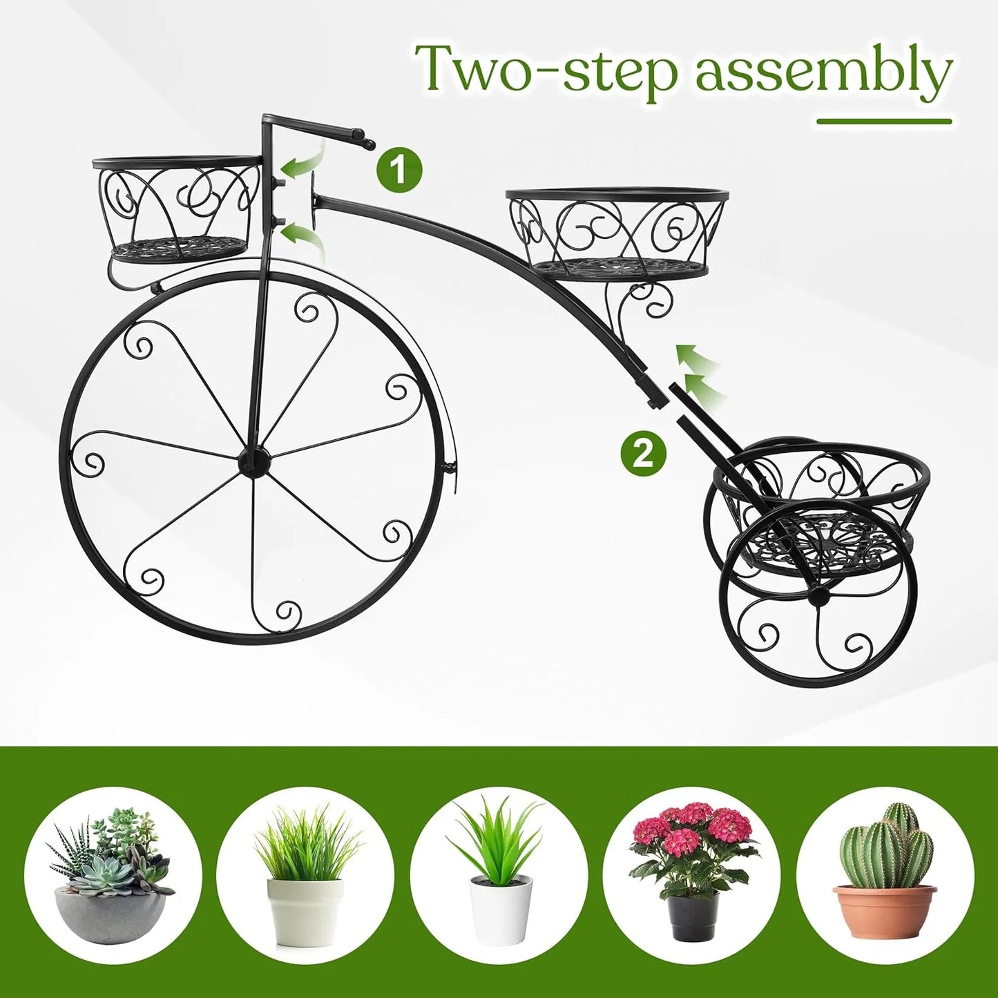 Tricycle Plant Stand: Parisian Style Flower Pot Cart Holder, Ideal Gift for Plant Lovers, Black