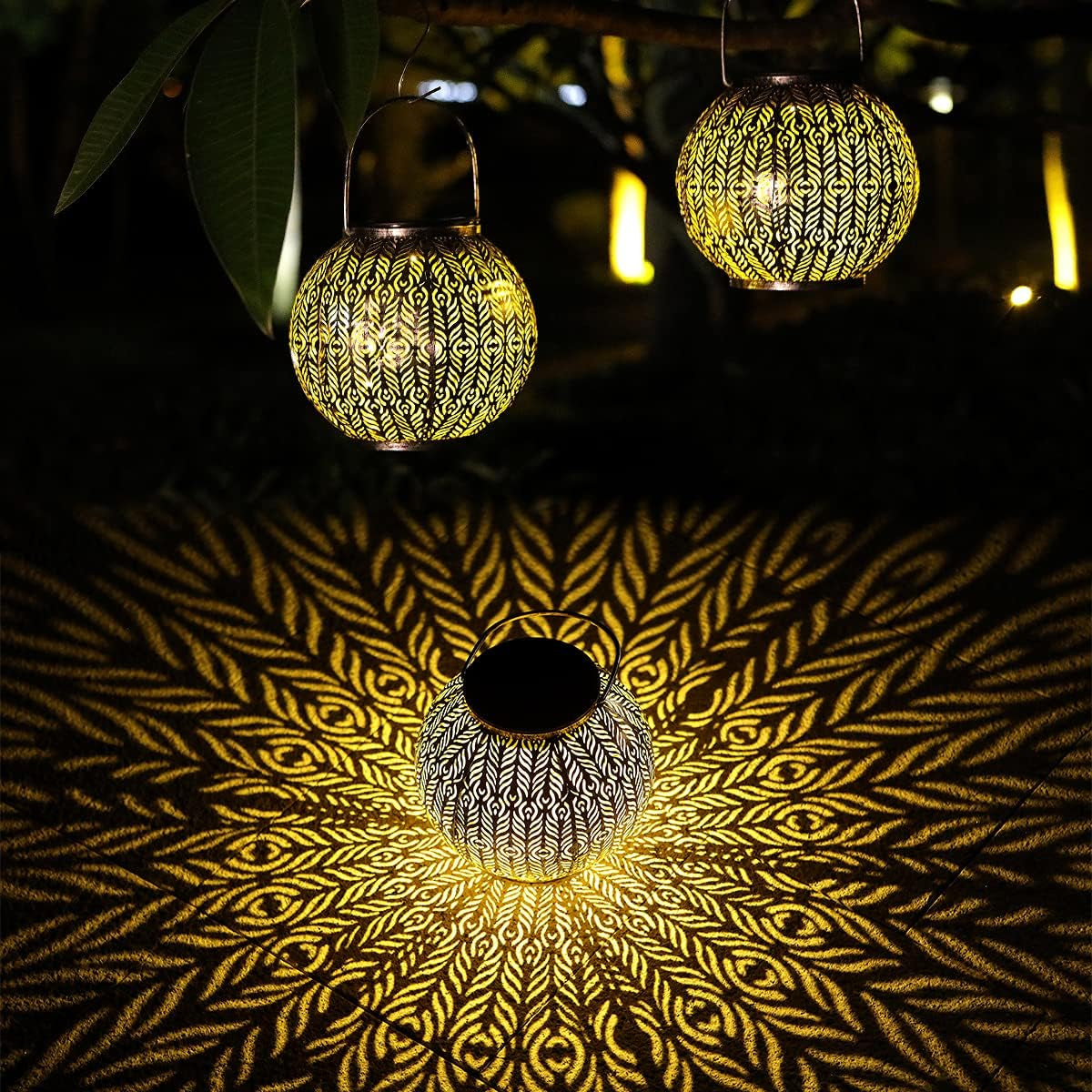 -New Upgrade Solar Lanterns, Hanging Solar Garden Lantrens,Outdoor Waterproof,For DIY Garden Patio Holiday and Outdoor Large Lawn Decoration (Round Shape)