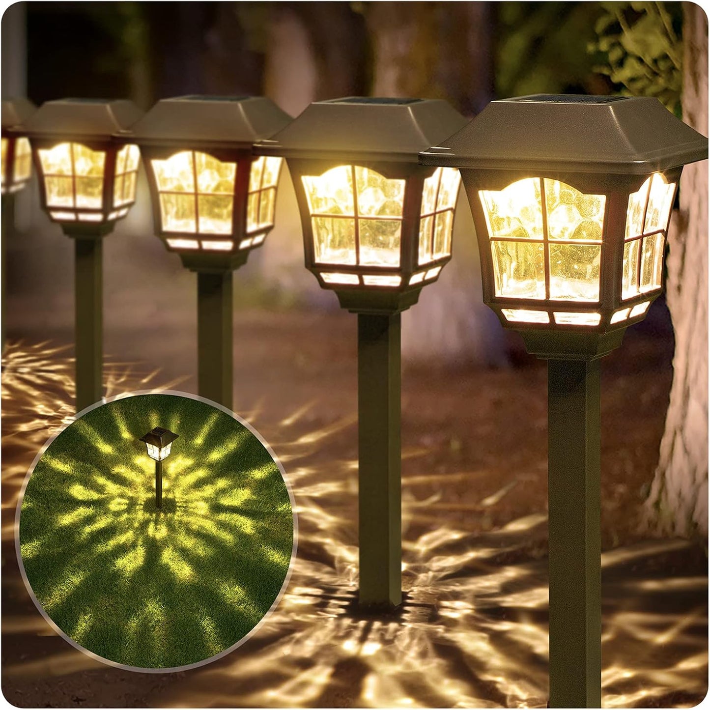 8 Pack Solar Lights Pathway Outdoor Garden Path Waterproof Glass Auto On/Off Bright Warm White Wireless Sun Powered Landscape Lighting for Yard Patio Walkway Path Light Bronze BG404