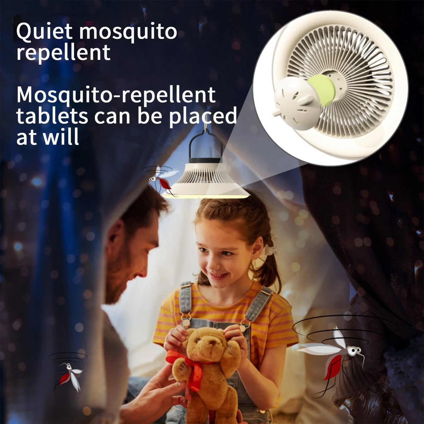 Outdoor Fan Light, Portable Camping Tent Small Ceiling Fan, Chandelier, Usb Multifunctional Fan Light, Aromatherapy Light Fan, White