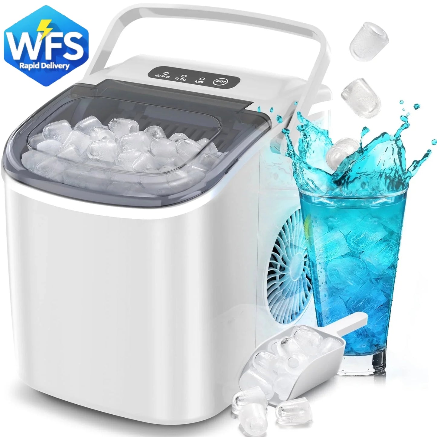 26 Lbs/24H Countertop Ice Maker Machine, 9 Bullet-Shaped Ice in 6 Min, Auto-Cleaning, White
