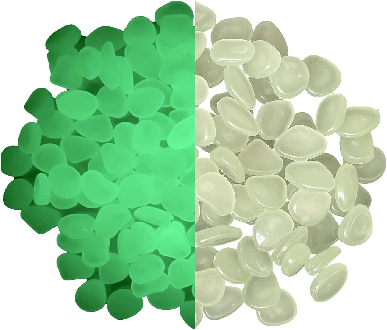 Glow in the Dark Garden Pebbles, Christmas Glow in the Dark Rocks Outdoor,Luminous Pebbles Glow Stones Outdoor for Landscape,Vase Planter, Fish Tanks, DIY Decorative Stones (White Turn Green 200PCS)