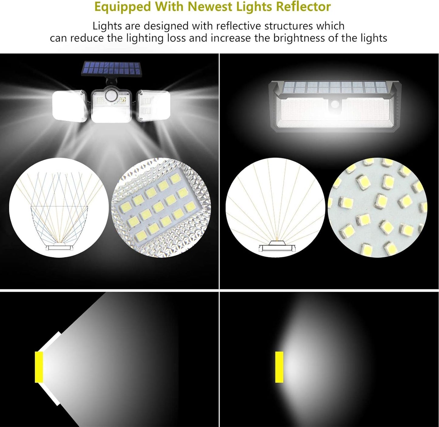 Solar Lights Outdoor Waterproof - Solar Motion Sensor Lights 270° Wide Angle: Solar Security Lights 3 Adjustable Heads LED Flood Lights Super Bright Solar Powered Wall Lights with Remote Control