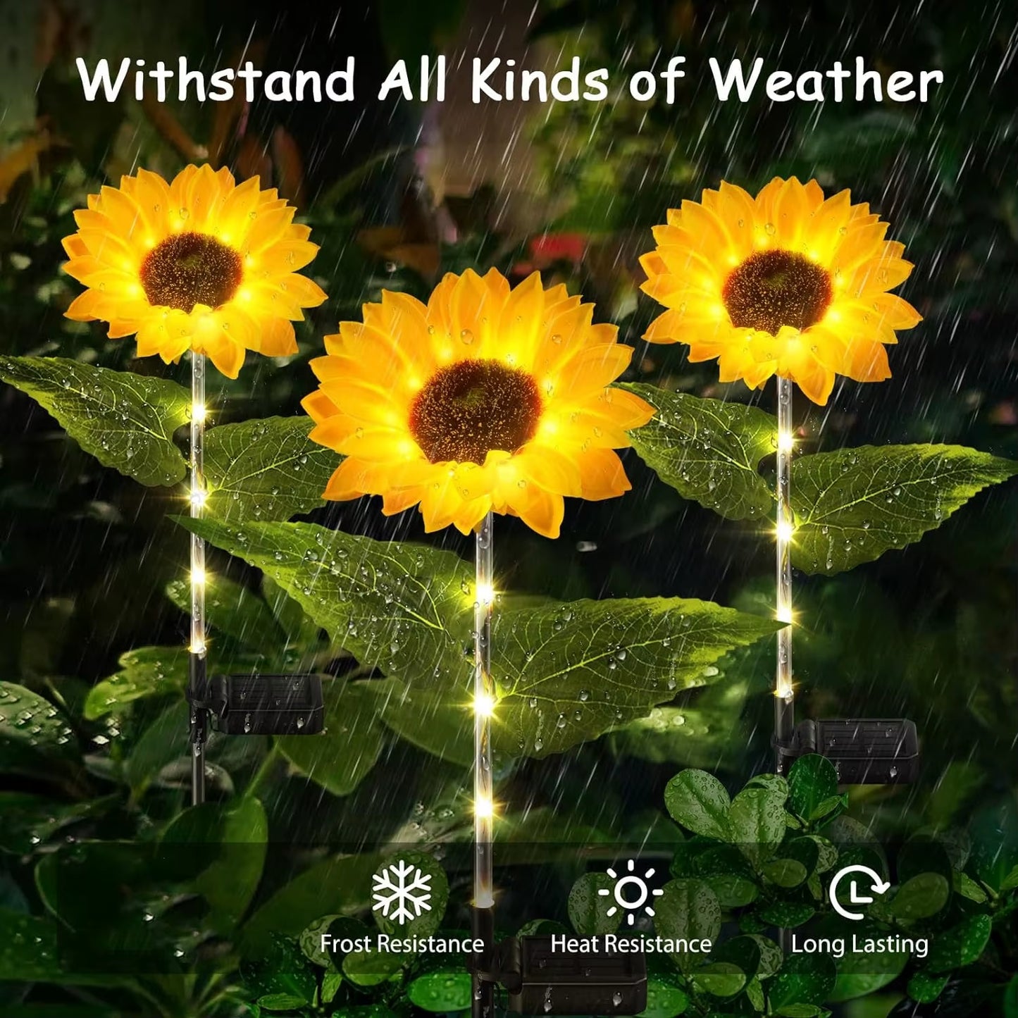 4 Pack Sunflower Outdoor Solar Lights for outside with Lifelike Bigger Sunflower & Bright 64 LED, for Yard Pathway Garden Decor