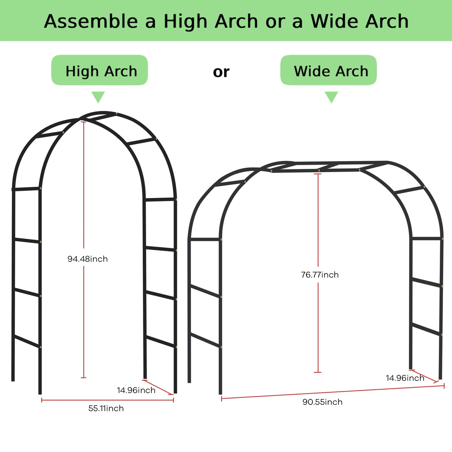Garden Arch Metal Garden Arbor Arch Trellis for Various Climbing Plant 7.87×4.59×1.25FT Indoor Archway Wedding Party Brithday Outdoor Walkway Garden Lawn Black