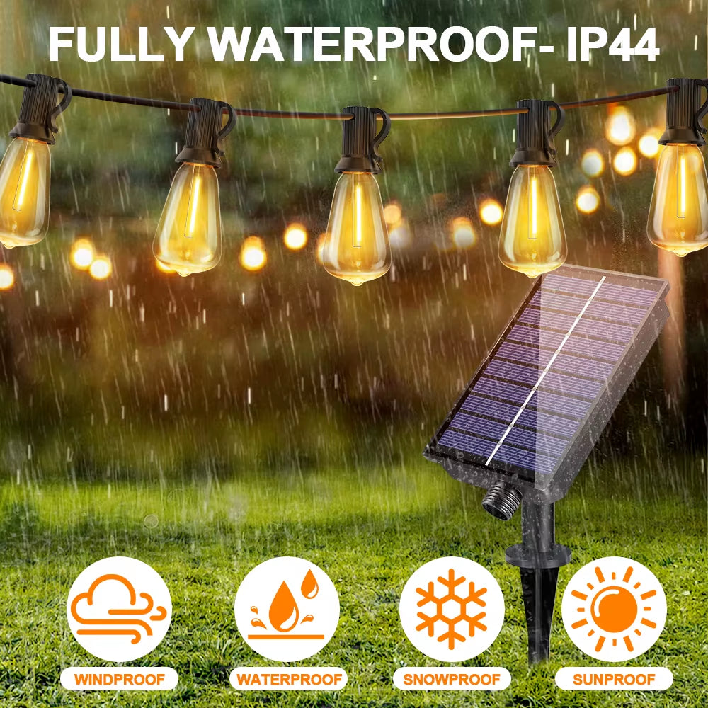 Led ST38 Solar String Light Dimmable Outdoor Shatterproof Garden Solar Powered String Lights with Remote Backyard Camping Decor
