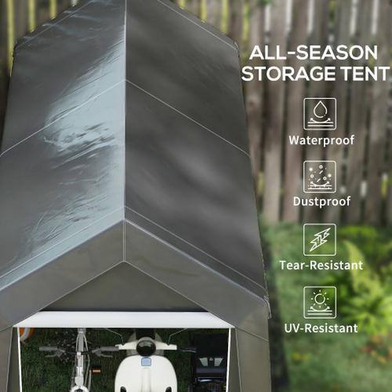 7 Ft. X 12 Ft. Heavy-Duty Steel Outdoor Storage Portable Garage with Ventilation Window and Large Door in Gray