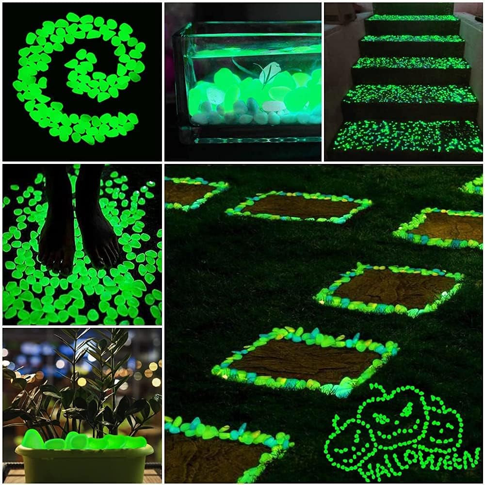 Glow in the Dark Garden Pebbles, Christmas Glow in the Dark Rocks Outdoor,Luminous Pebbles Glow Stones Outdoor for Landscape,Vase Planter, Fish Tanks, DIY Decorative Stones (White Turn Green 200PCS)