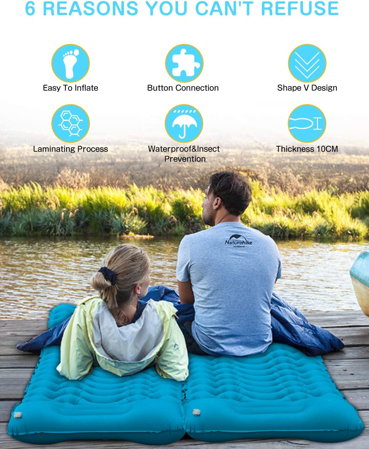 Camping Sleeping Pad, 2021 Newest Inflatable with Foot Press Sleeping Mat Pillow,Button Connection Large Size 4"-Thick, Portable Waterproof and Compact Air Mat for Camping,Hiking,Beach