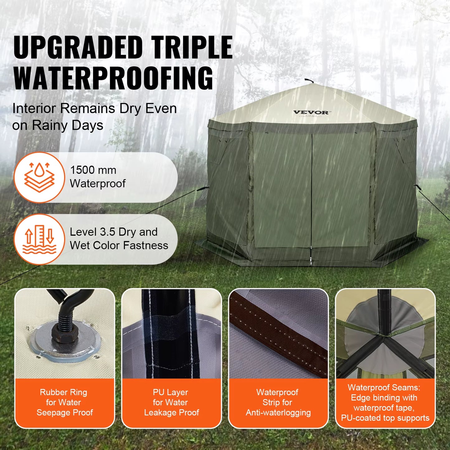 VEVOR Pop up Gazebo Tent, Pop-Up Screen Tent 6 Sided Canopy Sun Shelter with 6 Removable Privacy Wind Cloths & Mesh Windows