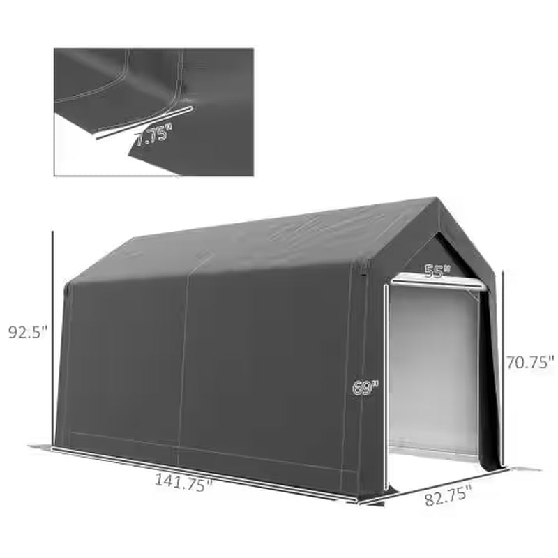 7 Ft. X 12 Ft. Heavy-Duty Steel Outdoor Storage Portable Garage with Ventilation Window and Large Door in Gray
