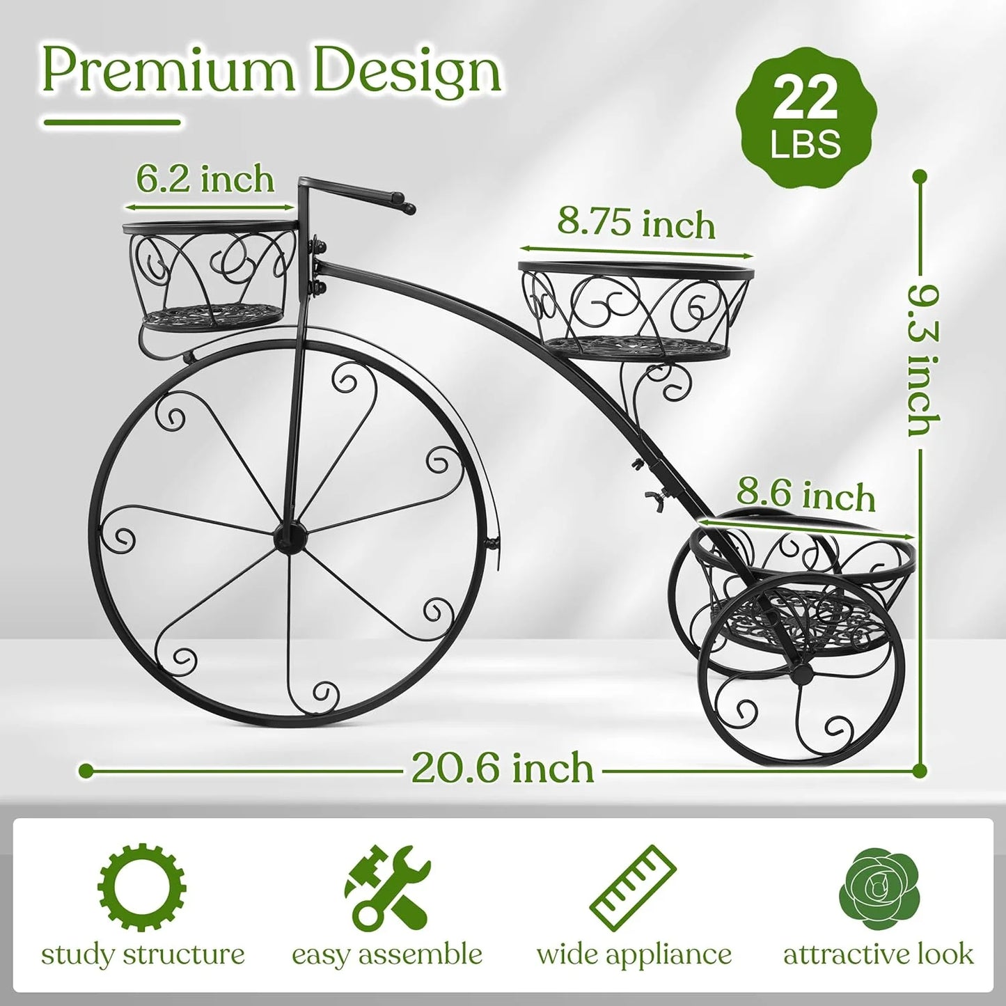 Tricycle Plant Stand: Parisian Style Flower Pot Cart Holder, Ideal Gift for Plant Lovers, Black