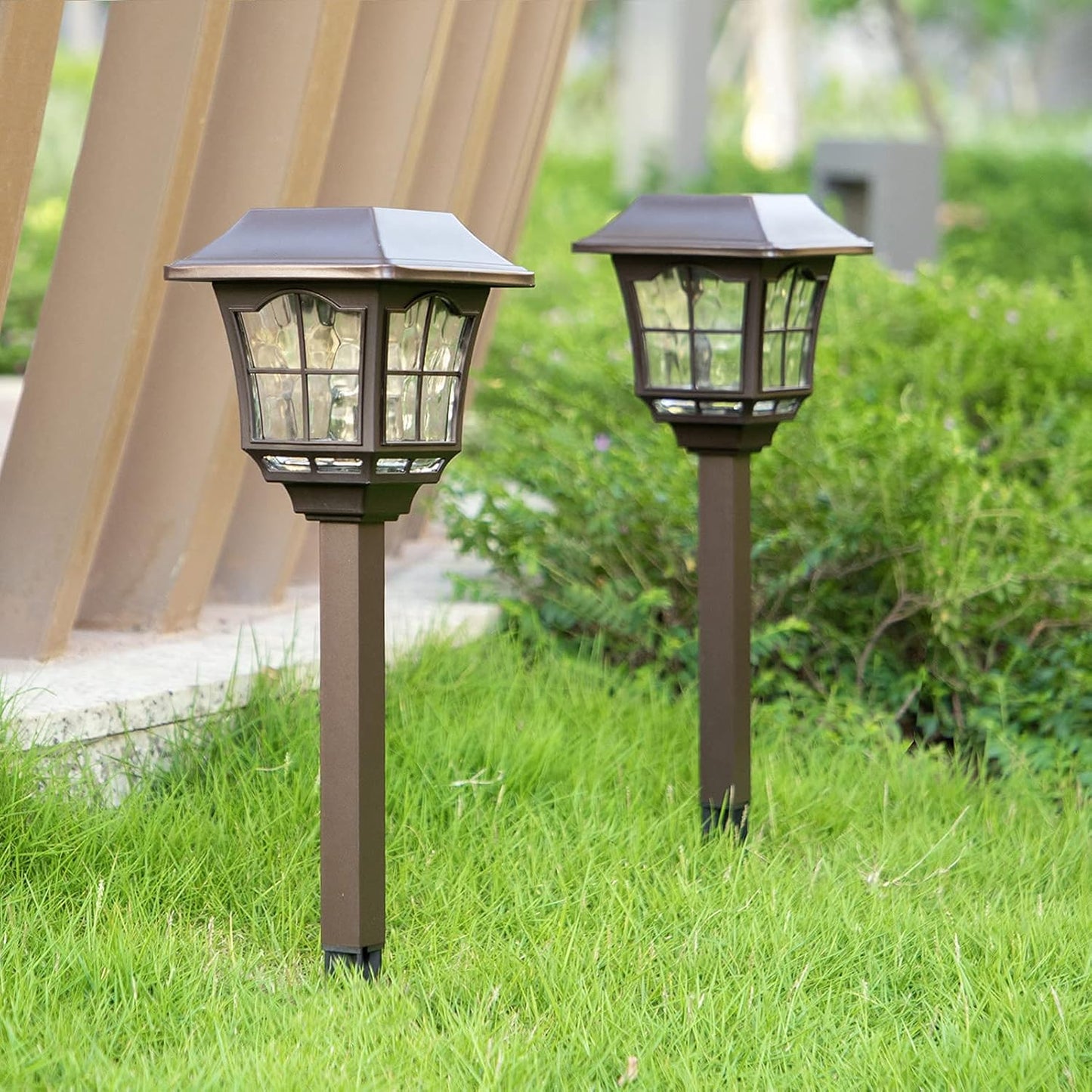 8 Pack Solar Lights Pathway Outdoor Garden Path Waterproof Glass Auto On/Off Bright Warm White Wireless Sun Powered Landscape Lighting for Yard Patio Walkway Path Light Bronze BG404