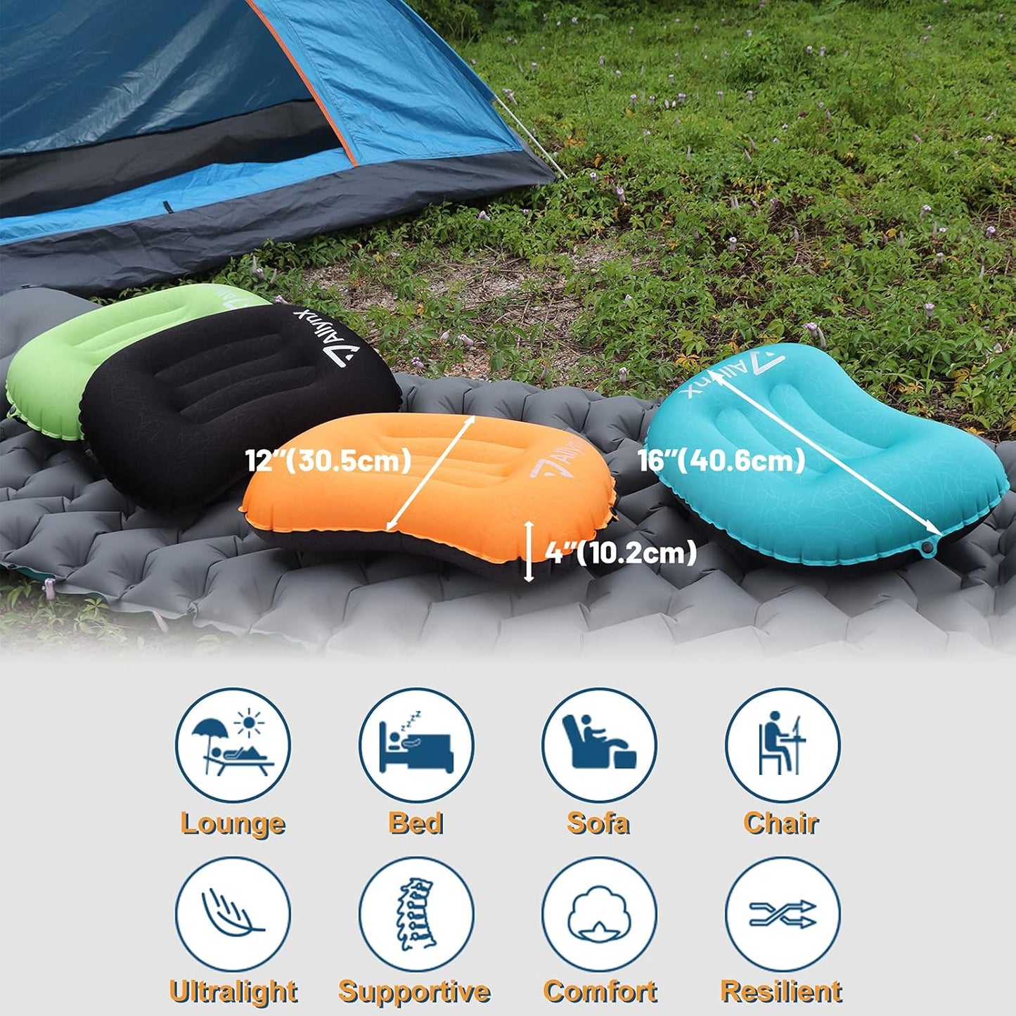 Camping Pillows for Backpacking, Compact, Comfortable Pillow for Neck & Lumbar Support for Camp, Hiking, Backpacking, Boy Scout, Avocado Green