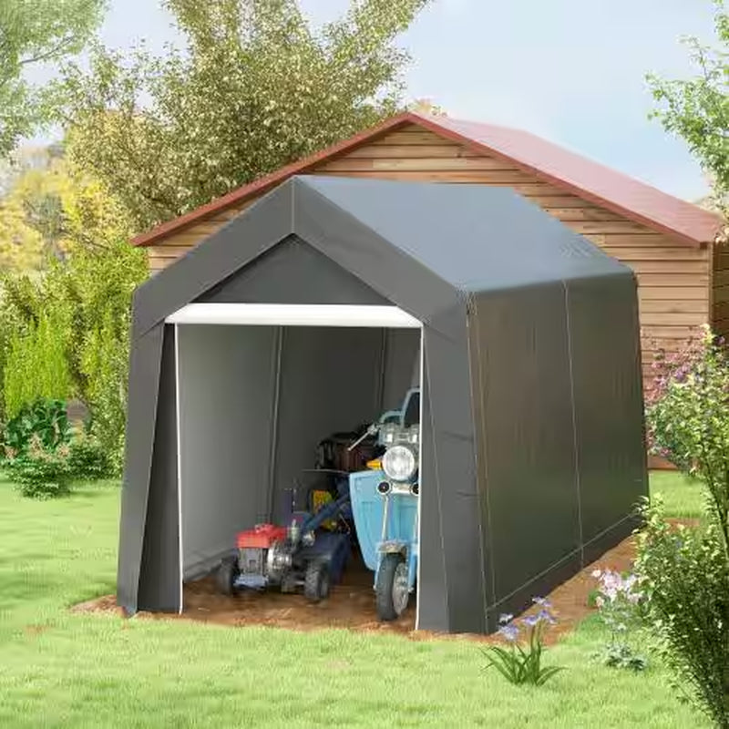 7 Ft. X 12 Ft. Heavy-Duty Steel Outdoor Storage Portable Garage with Ventilation Window and Large Door in Gray