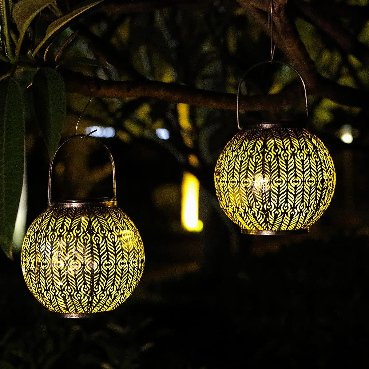 -New Upgrade Solar Lanterns, Hanging Solar Garden Lantrens,Outdoor Waterproof,For DIY Garden Patio Holiday and Outdoor Large Lawn Decoration (Round Shape)