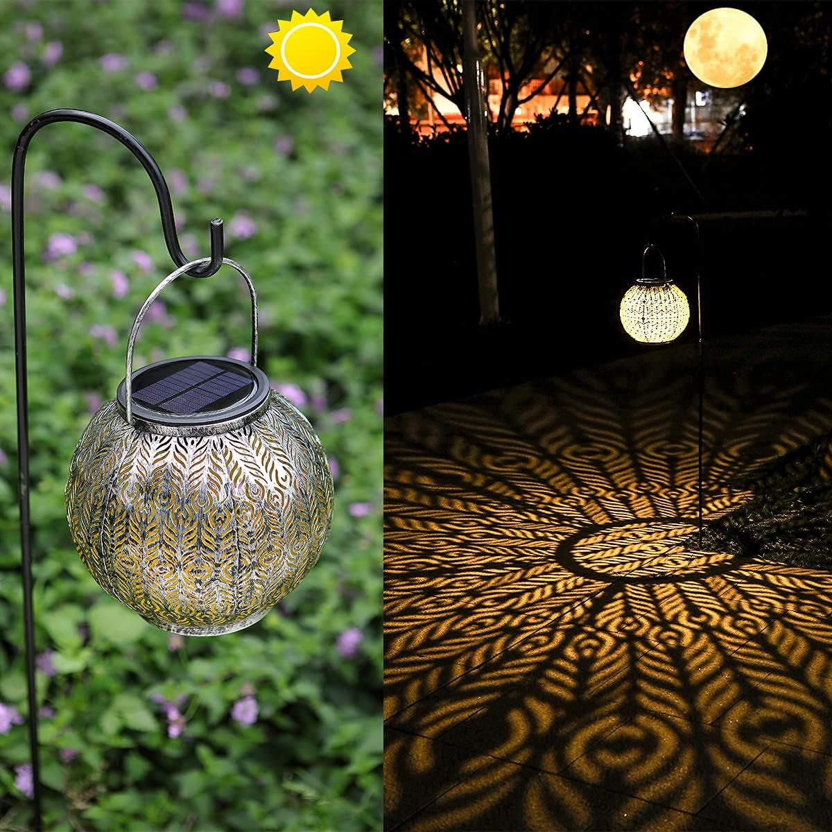 -New Upgrade Solar Lanterns, Hanging Solar Garden Lantrens,Outdoor Waterproof,For DIY Garden Patio Holiday and Outdoor Large Lawn Decoration (Round Shape)