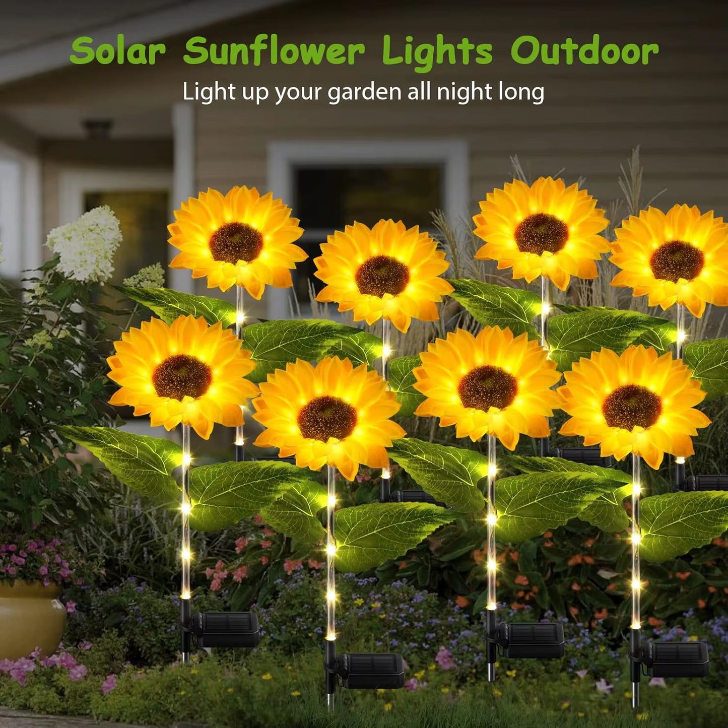 4 Pack Sunflower Outdoor Solar Lights for outside with Lifelike Bigger Sunflower & Bright 64 LED, for Yard Pathway Garden Decor