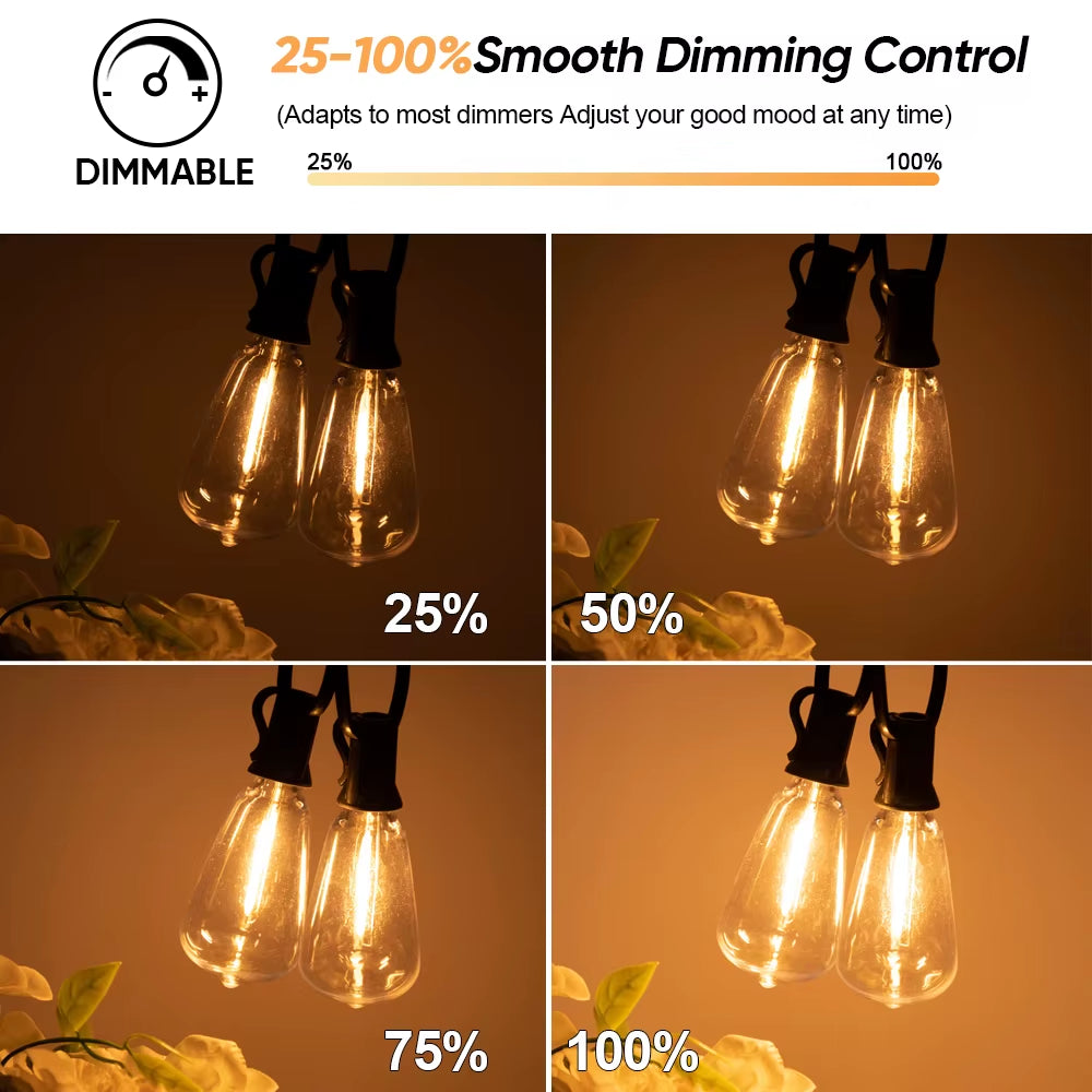 Led ST38 Solar String Light Dimmable Outdoor Shatterproof Garden Solar Powered String Lights with Remote Backyard Camping Decor