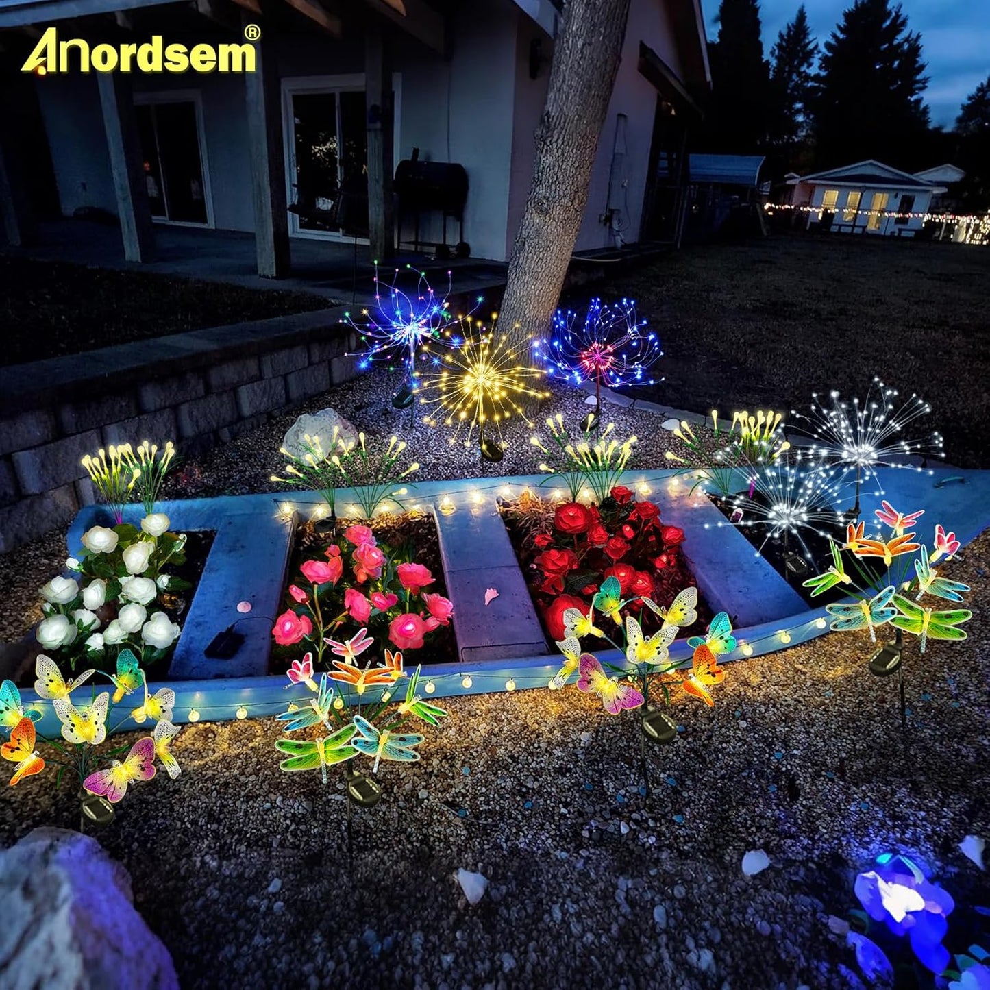 Solar Lights Outdoor Waterproof: Garden Light Solar Powered for Yard Decorative - Red Flower Lamp LED Lighting Patio Cemetery Gave Decor - Rose Gardening Gifts for Women Mom Wife