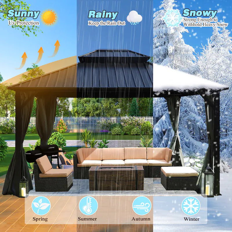 10-Ft X 12-Ft Black Rectangle Gazebo with Hardtop Steel Roof