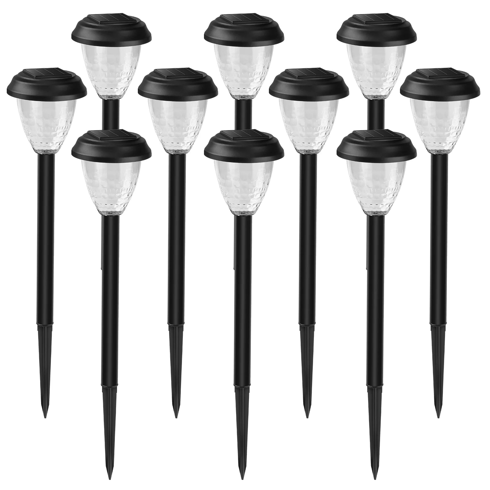 10 Pack Solar Lights for outside Pathway Walkway Driveway Garden Yard Solar Powered Lights Outdoor Waterproof. (Black, Cool White)