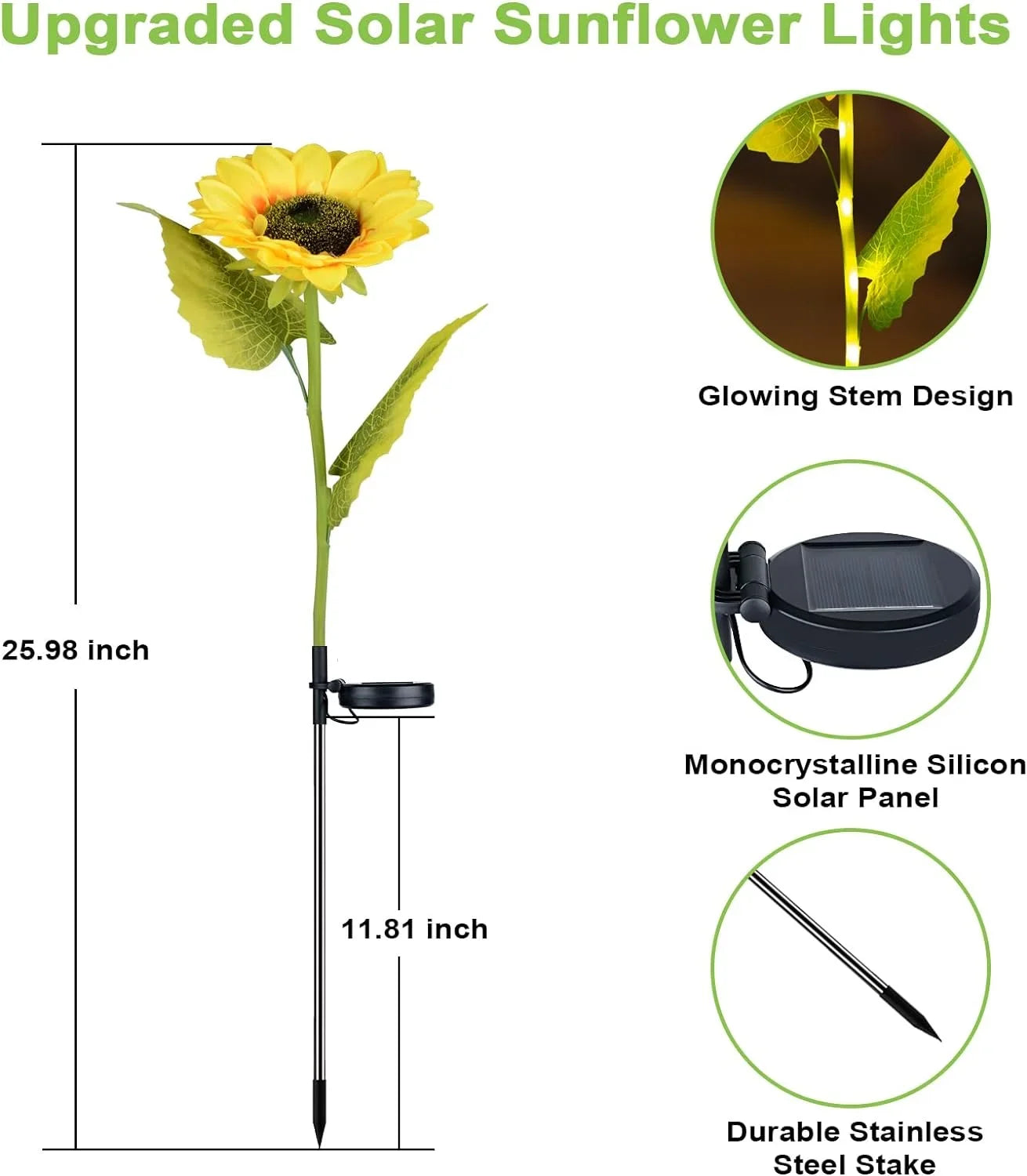 4 Pack Sunflower Lights,Sunflower Patio Lights with Lifelike Bigger Sunflower Bright 4 Led,Waterproof Solar Powered Outdoor Lights for Yard Pathway Garden Decor,Yellow