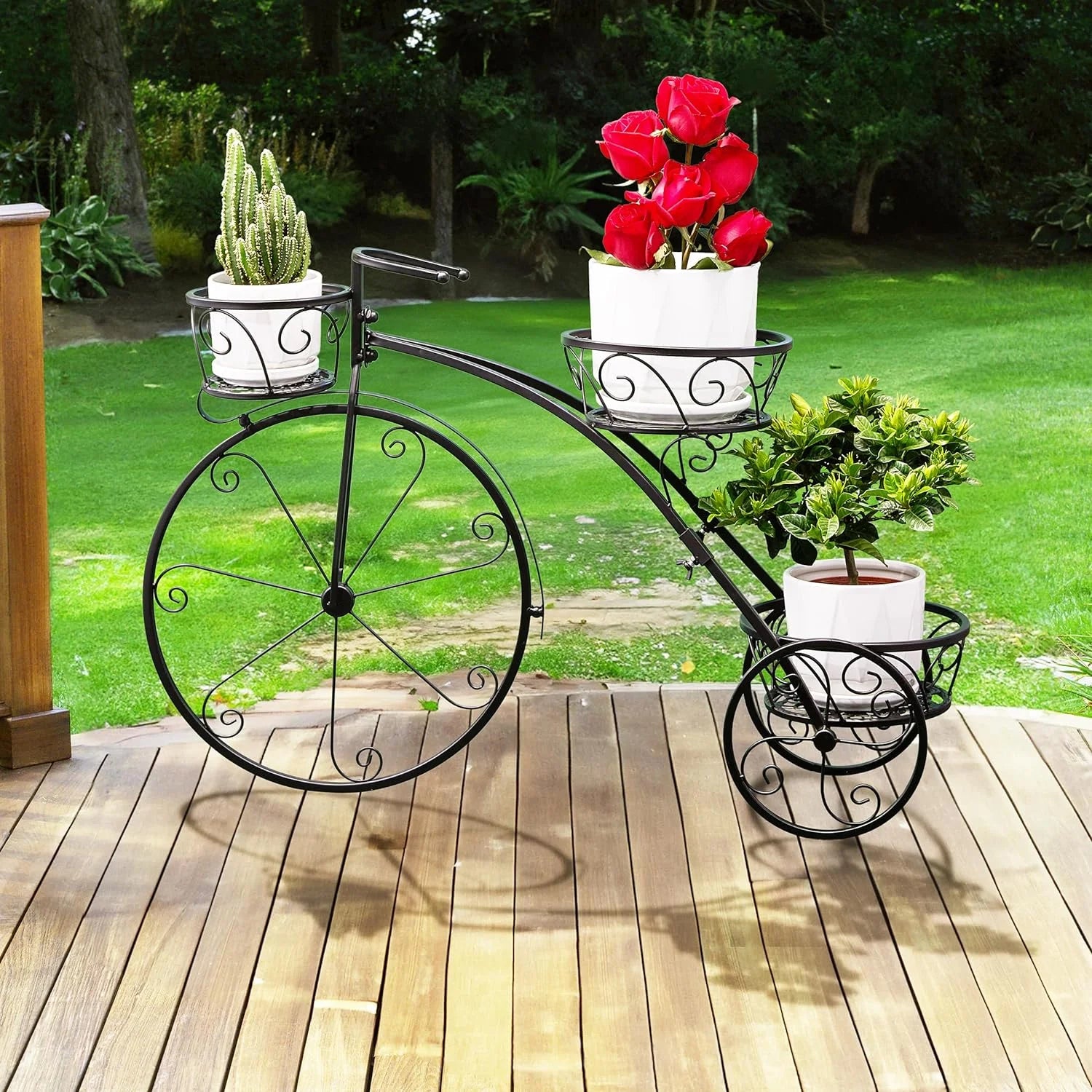 Tricycle Plant Stand: Parisian Style Flower Pot Cart Holder, Ideal Gift for Plant Lovers, Black