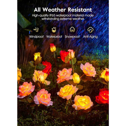 Outdoor Solar Garden Lights - 4 Pack LED Solar Flower Lights with Larger & More Realistic Rose, Bigger Solar Panel, Waterproof