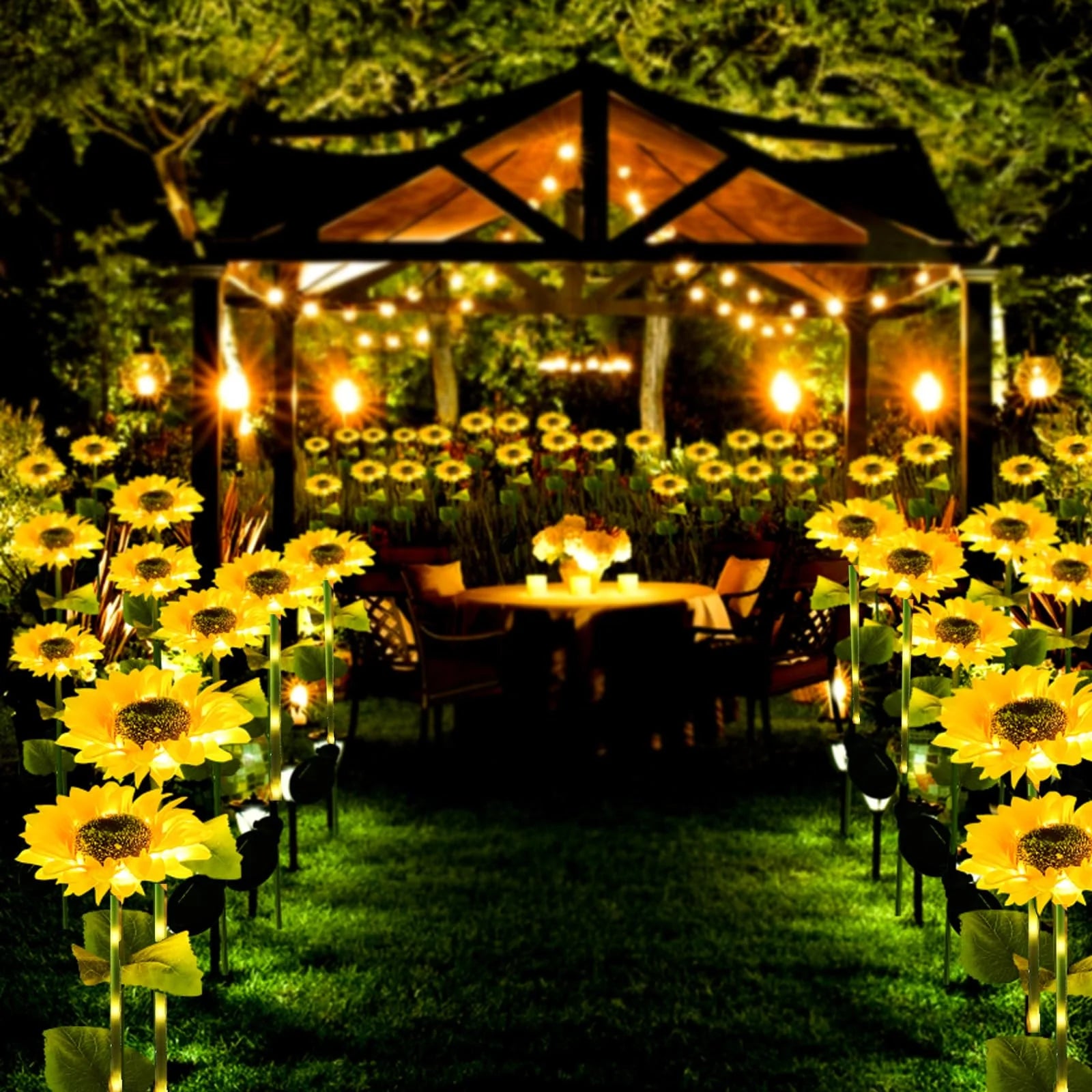 4 Pack Sunflower Lights,Sunflower Patio Lights with Lifelike Bigger Sunflower Bright 4 Led,Waterproof Solar Powered Outdoor Lights for Yard Pathway Garden Decor,Yellow