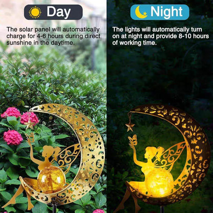 Solar Garden Lights Outdoor - Solar Powered Fairy, Angel & Moon Decor, Yard & Path Lighting