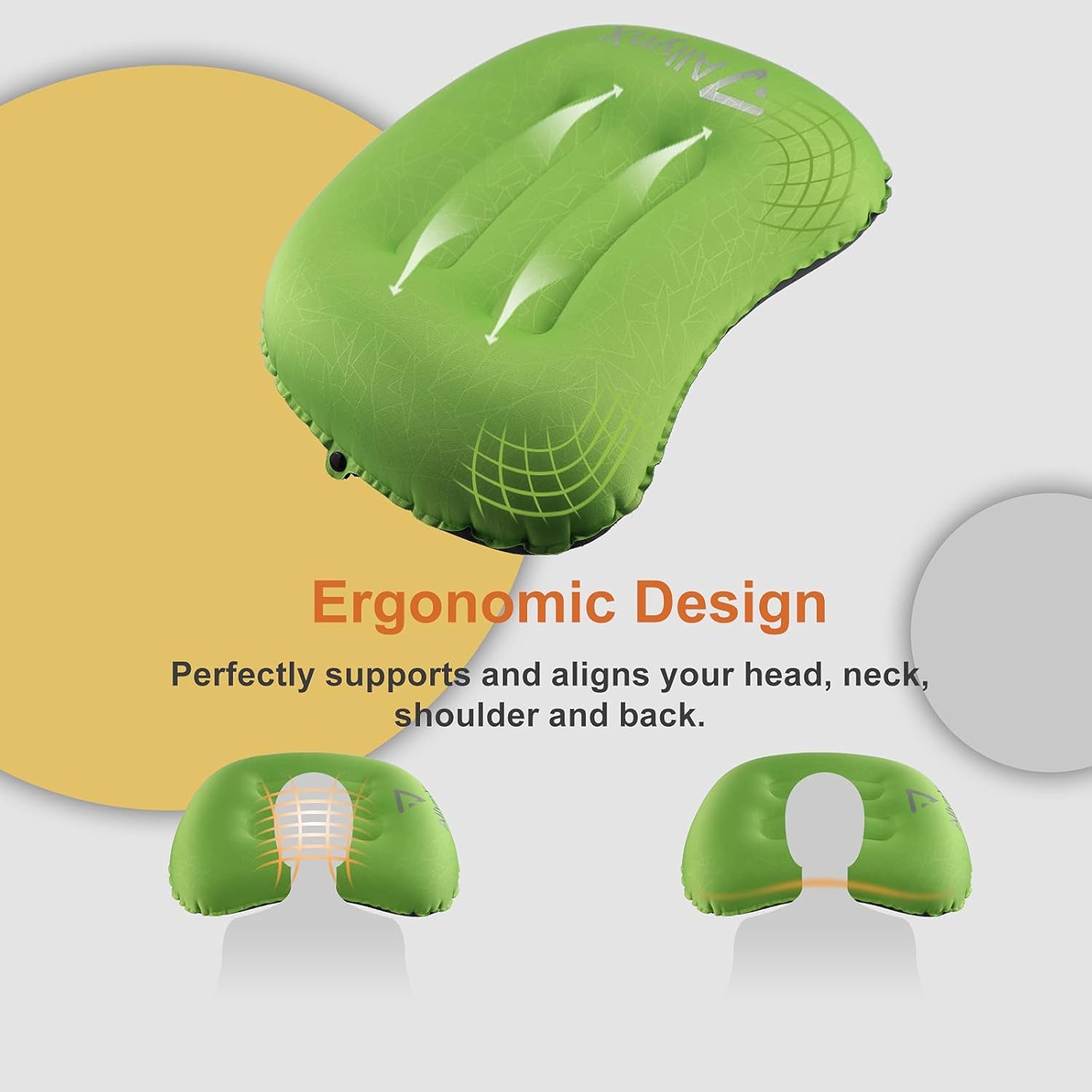 Camping Pillows for Backpacking, Compact, Comfortable Pillow for Neck & Lumbar Support for Camp, Hiking, Backpacking, Boy Scout, Avocado Green