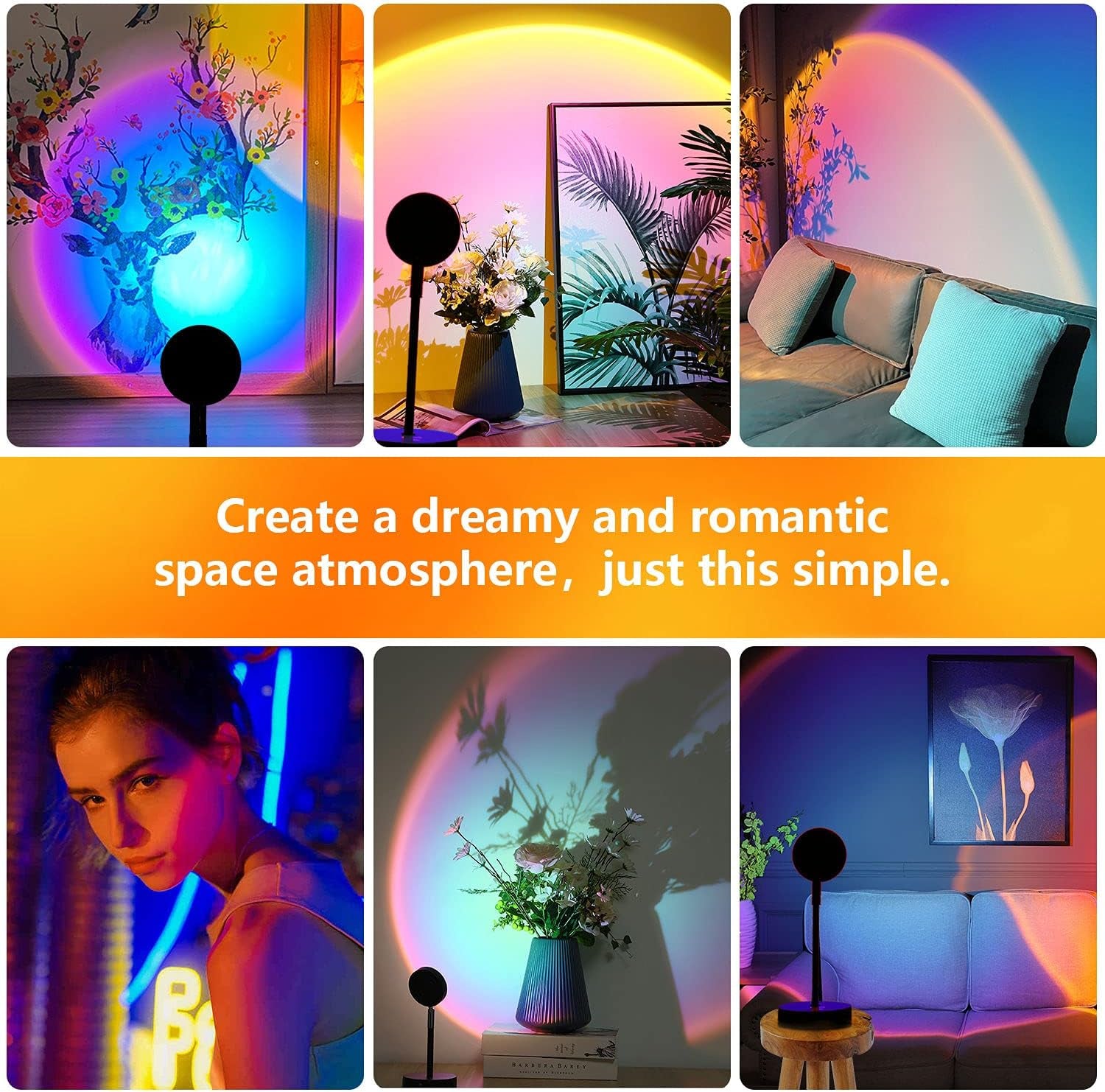 Sunset Lamp, Sunset Projection Light 10W 180 Degree Rotation Sunset Rainbow LED Projector Light Romantic Visual Atmosphere Night Light for Living Room Photography Bedroom Decor - Rainbow