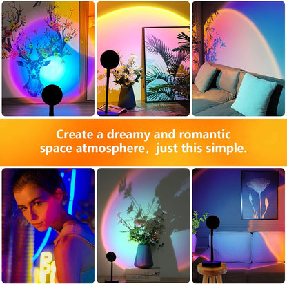 Sunset Lamp, Sunset Projection Light 10W 180 Degree Rotation Sunset Rainbow LED Projector Light Romantic Visual Atmosphere Night Light for Living Room Photography Bedroom Decor - Rainbow