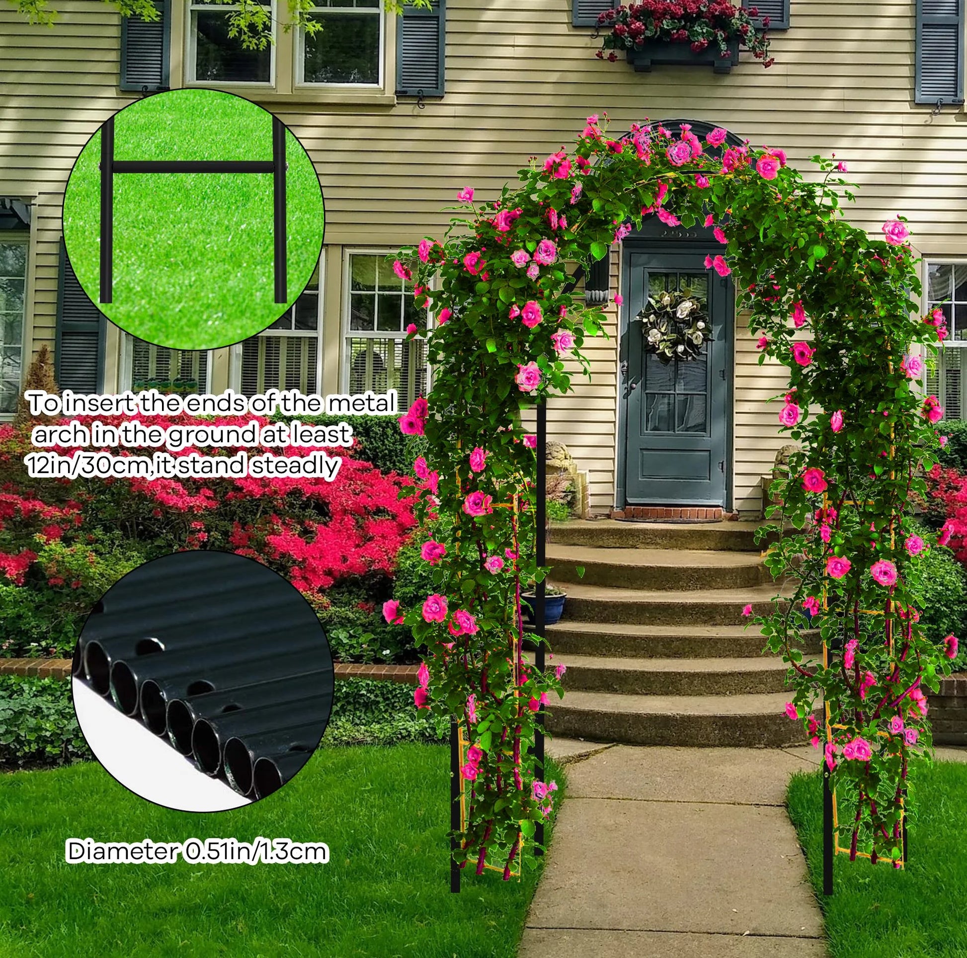 Garden Arch Metal Garden Arbor Arch Trellis for Various Climbing Plant 7.87×4.59×1.25FT Indoor Archway Wedding Party Brithday Outdoor Walkway Garden Lawn Black