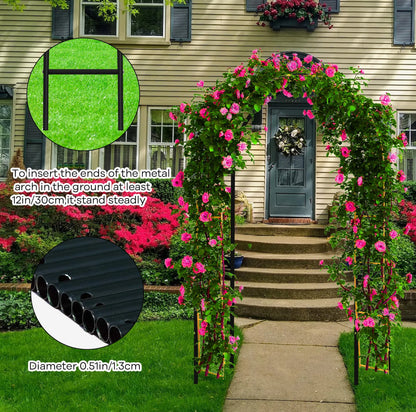 Garden Arch Metal Garden Arbor Arch Trellis for Various Climbing Plant 7.87×4.59×1.25FT Indoor Archway Wedding Party Brithday Outdoor Walkway Garden Lawn Black