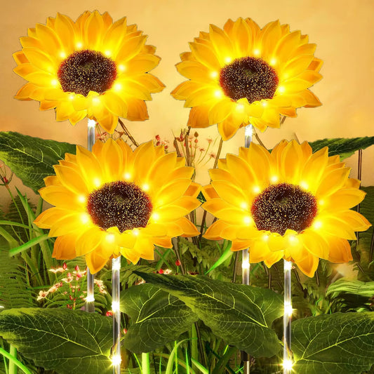 4 Pack Sunflower Outdoor Solar Lights for outside with Lifelike Bigger Sunflower & Bright 64 LED, for Yard Pathway Garden Decor