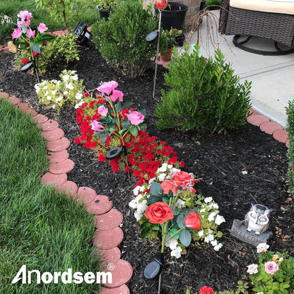 Solar Lights Outdoor Waterproof: Garden Light Solar Powered for Yard Decorative - Red Flower Lamp LED Lighting Patio Cemetery Gave Decor - Rose Gardening Gifts for Women Mom Wife