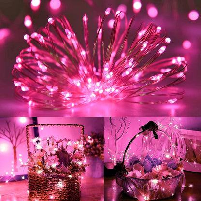-Solar String Lights Outdoor, 2PK Each 72Ft 200LED Pink Solar String Lights, Copper Wire 8 Modes Solar Fairy Lights for Garden Party Valentine'S Day Decorations(Pink Light)