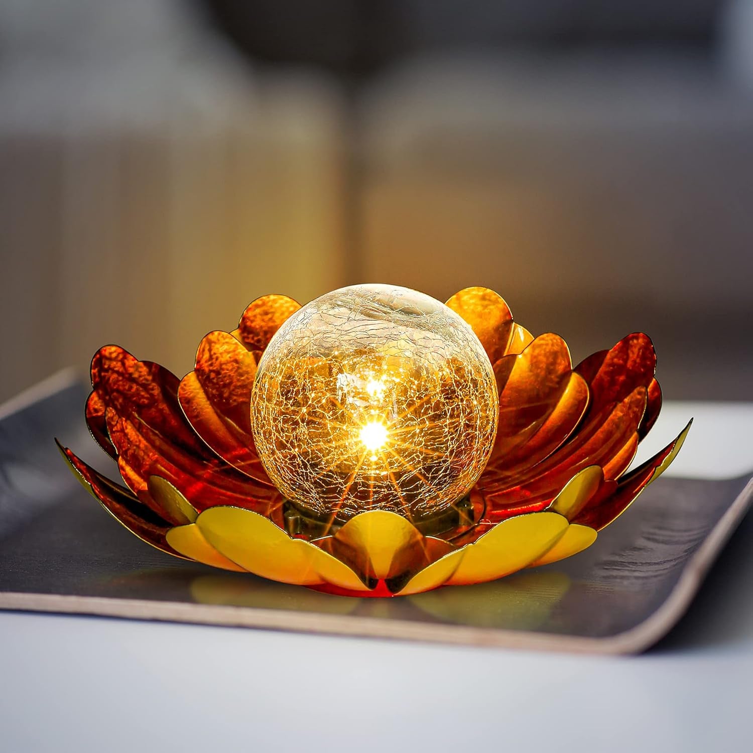 Solar Flower Light Outdoor Christmas Decorative,Garden Solar Powered Lights,Yard Solar Glass Ball Light with Metal Petal for Tabletop Decor Birthday Gift for Her,Christmas Gifts for Women