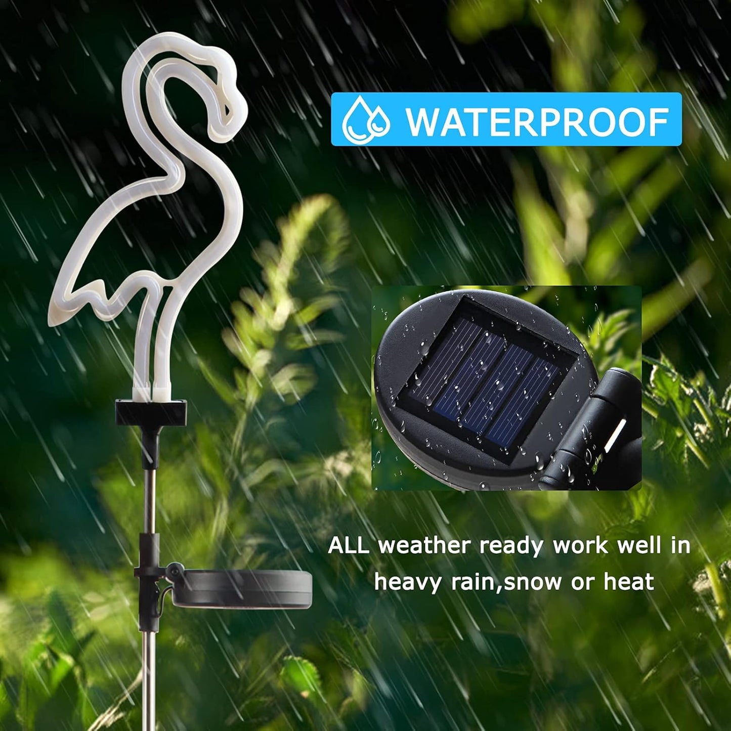 Solar Garden Lights, Outdoor Lights Flamingo Neon Lights, Waterproof Outdoor Lights for Garden Patio Yard Pathway Decoration (2PACK)