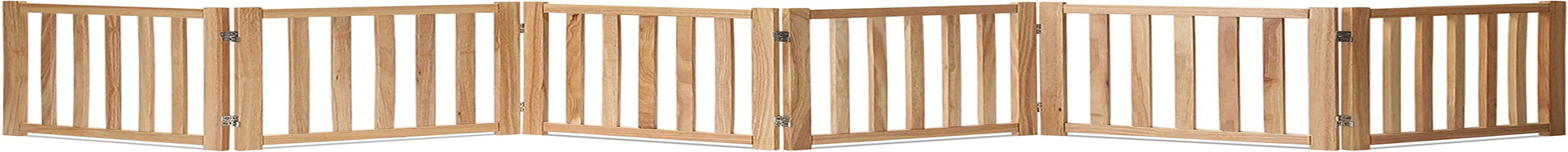 6-Panel Extra-Wide Freestanding Wooden Dog Gate – 24”High Foldable Safety Pet Barrier for Doorways, Hallways, Kitchens, and Long Staircases, Durable Design Fit Small to Medium Dogs, Natural