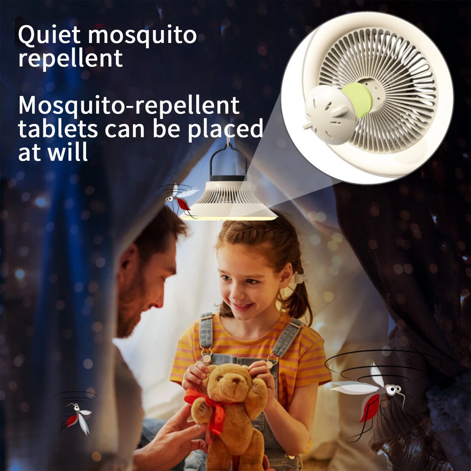 Outdoor Fan Light, Portable Camping Tent Small Ceiling Fan, Chandelier, Usb Multifunctional Fan Light, Aromatherapy Light Fan, White