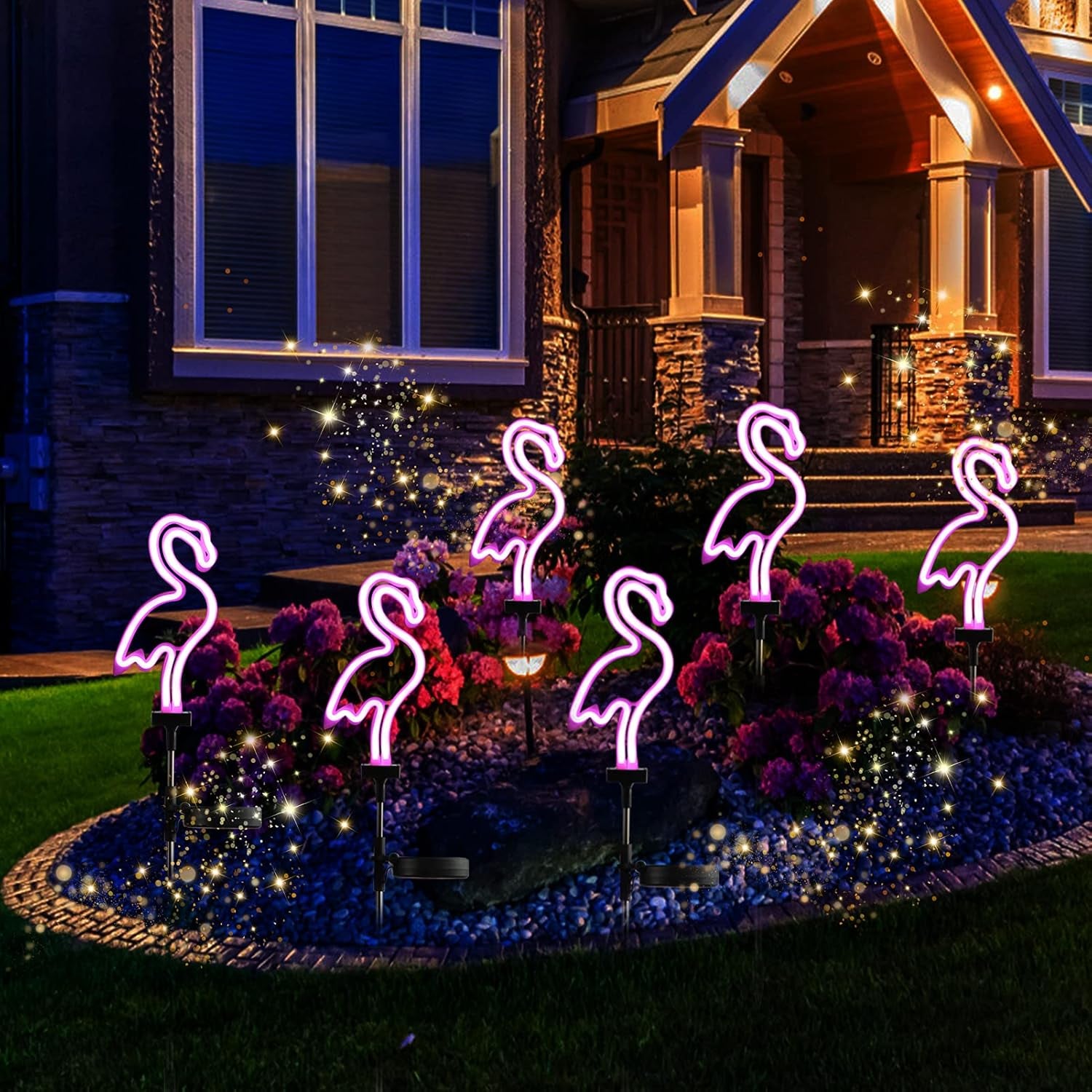 Solar Garden Lights, Outdoor Lights Flamingo Neon Lights, Waterproof Outdoor Lights for Garden Patio Yard Pathway Decoration (2PACK)