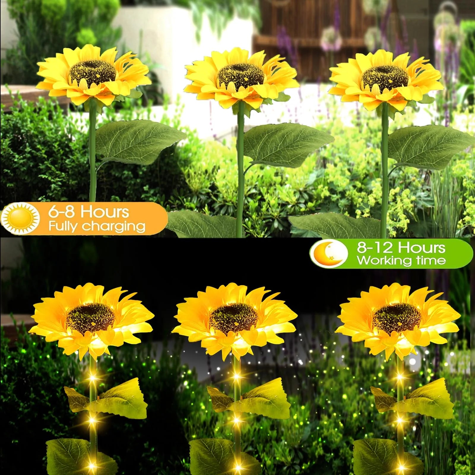 4 Pack Sunflower Lights,Sunflower Patio Lights with Lifelike Bigger Sunflower Bright 4 Led,Waterproof Solar Powered Outdoor Lights for Yard Pathway Garden Decor,Yellow