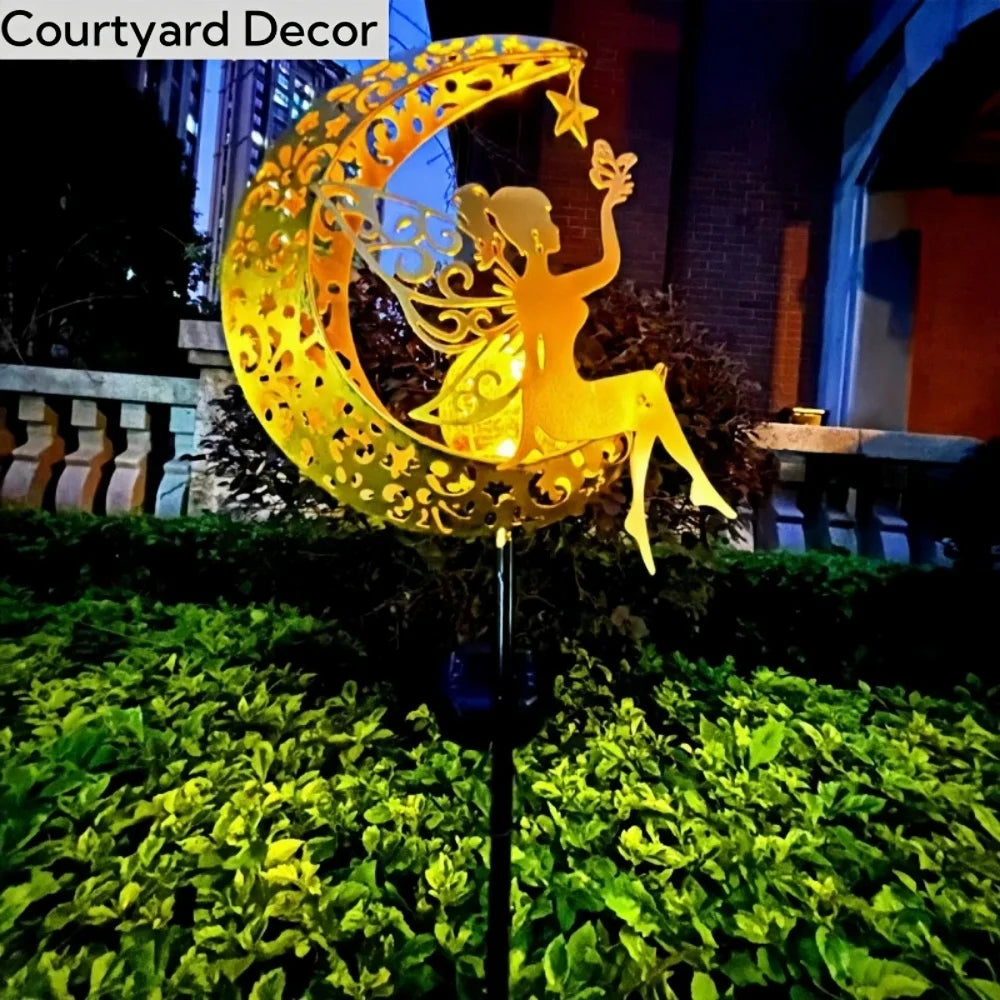 Solar Garden Lights Outdoor - Solar Powered Fairy, Angel & Moon Decor, Yard & Path Lighting