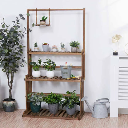 3-Tier Hanging Wood Plant Stand Planter Shelves Flower Pot Organizer Rack Multiple Display Holder Shelf Indoor Outdoor
