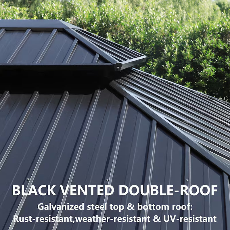 10-Ft X 12-Ft Black Rectangle Gazebo with Hardtop Steel Roof