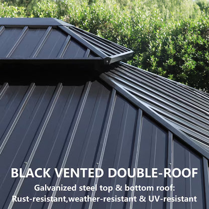 10-Ft X 12-Ft Black Rectangle Gazebo with Hardtop Steel Roof